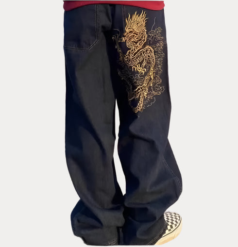 Dragon Embroidered Harajuku Jeans